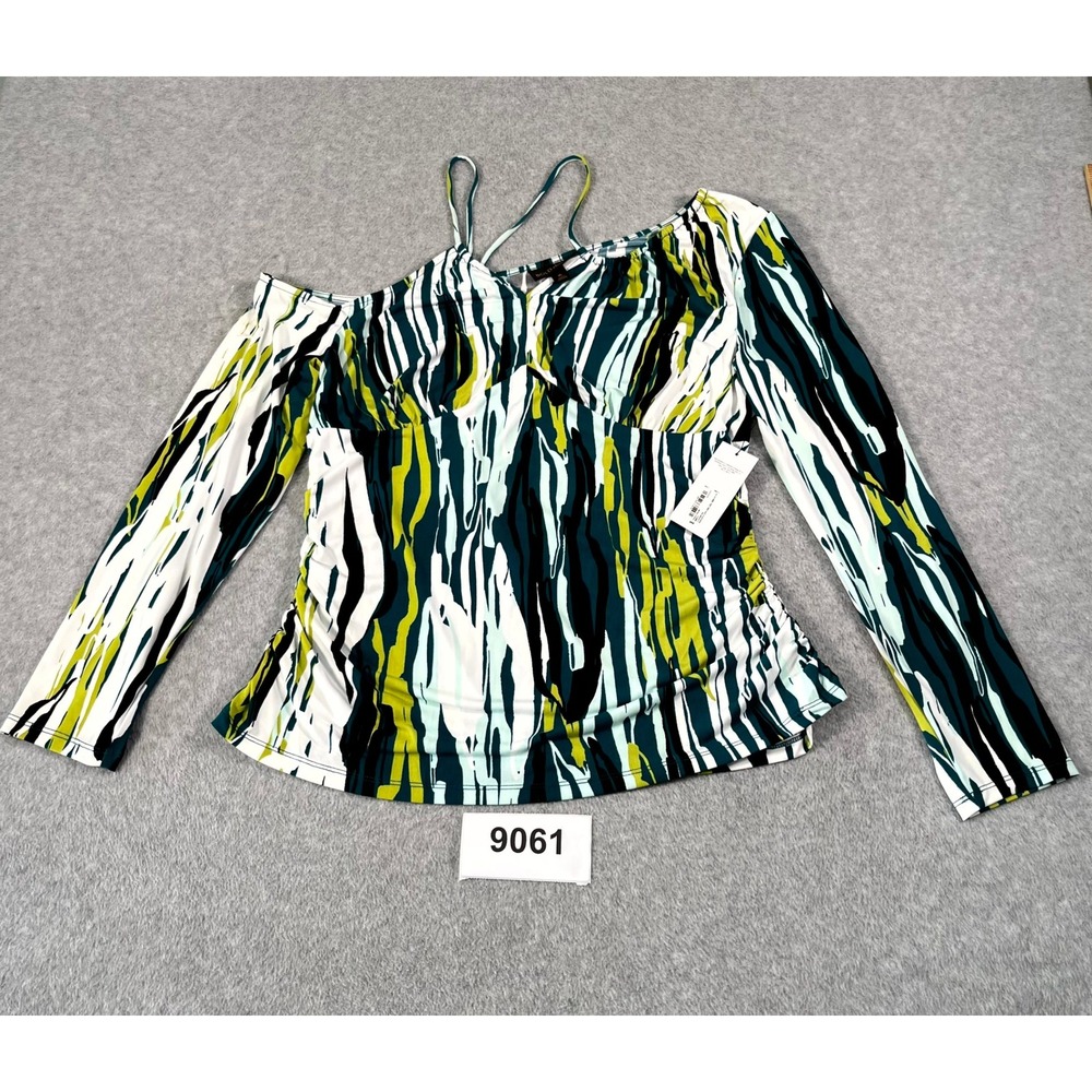 Bold‎ Elements Blouse Top Womens XL Multi Abstract Striped Ruched One Shoulder